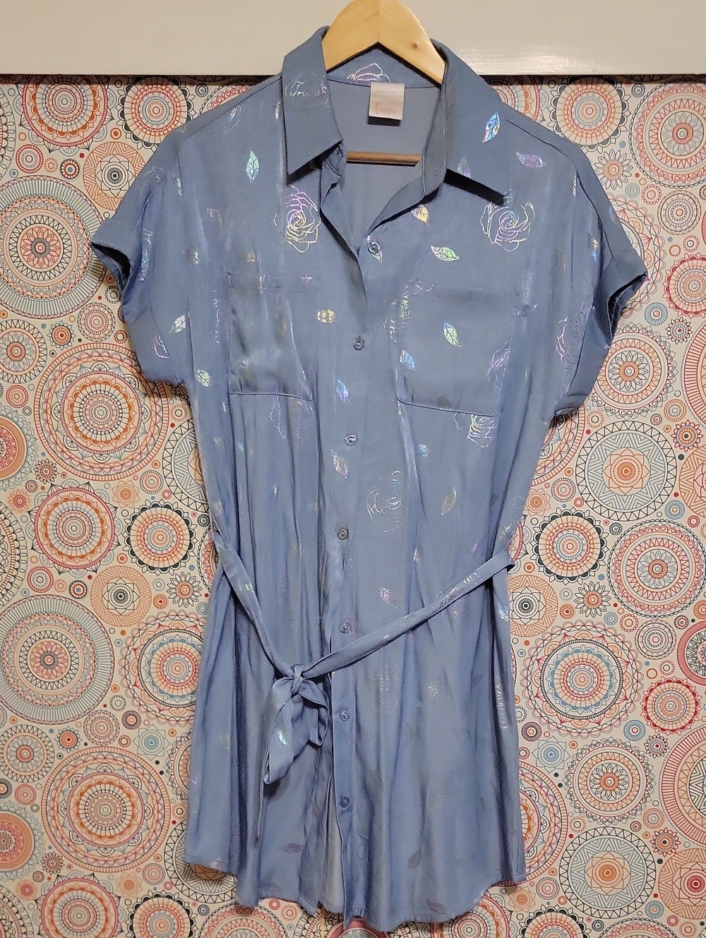 Luna Light Blue Floral Shirt Dress with Tie Waist